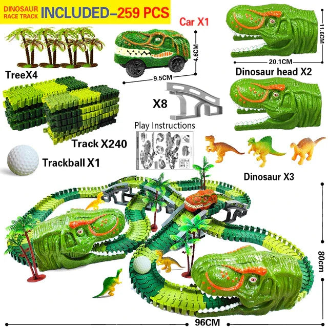Dino-Eisenbahn mit Rennstrecke für Kinder | 178 Teile Zug-Set