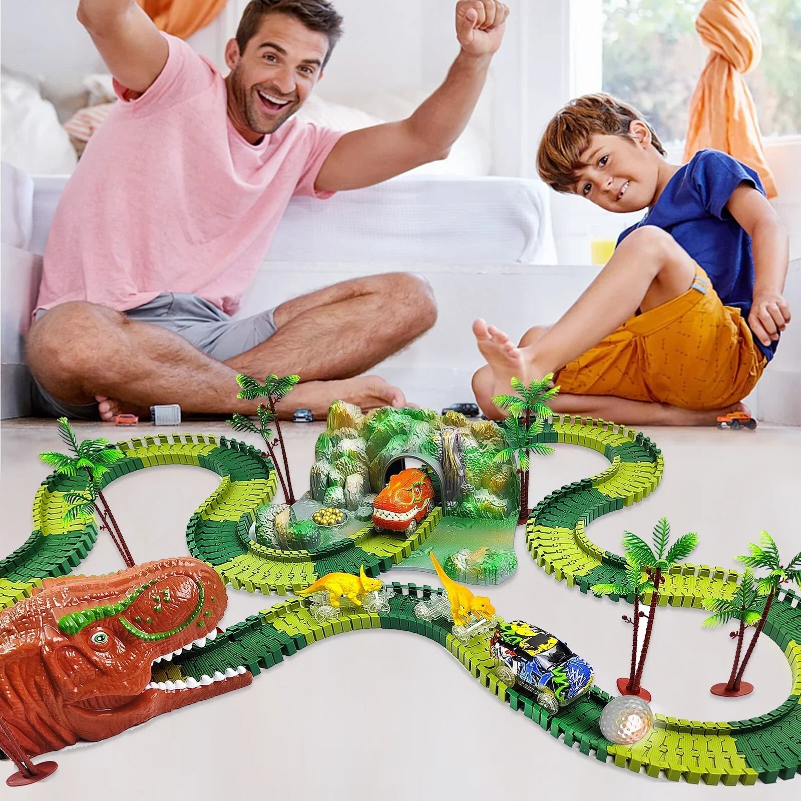 Dino-Eisenbahn mit Rennstrecke für Kinder | 178 Teile Zug-Set