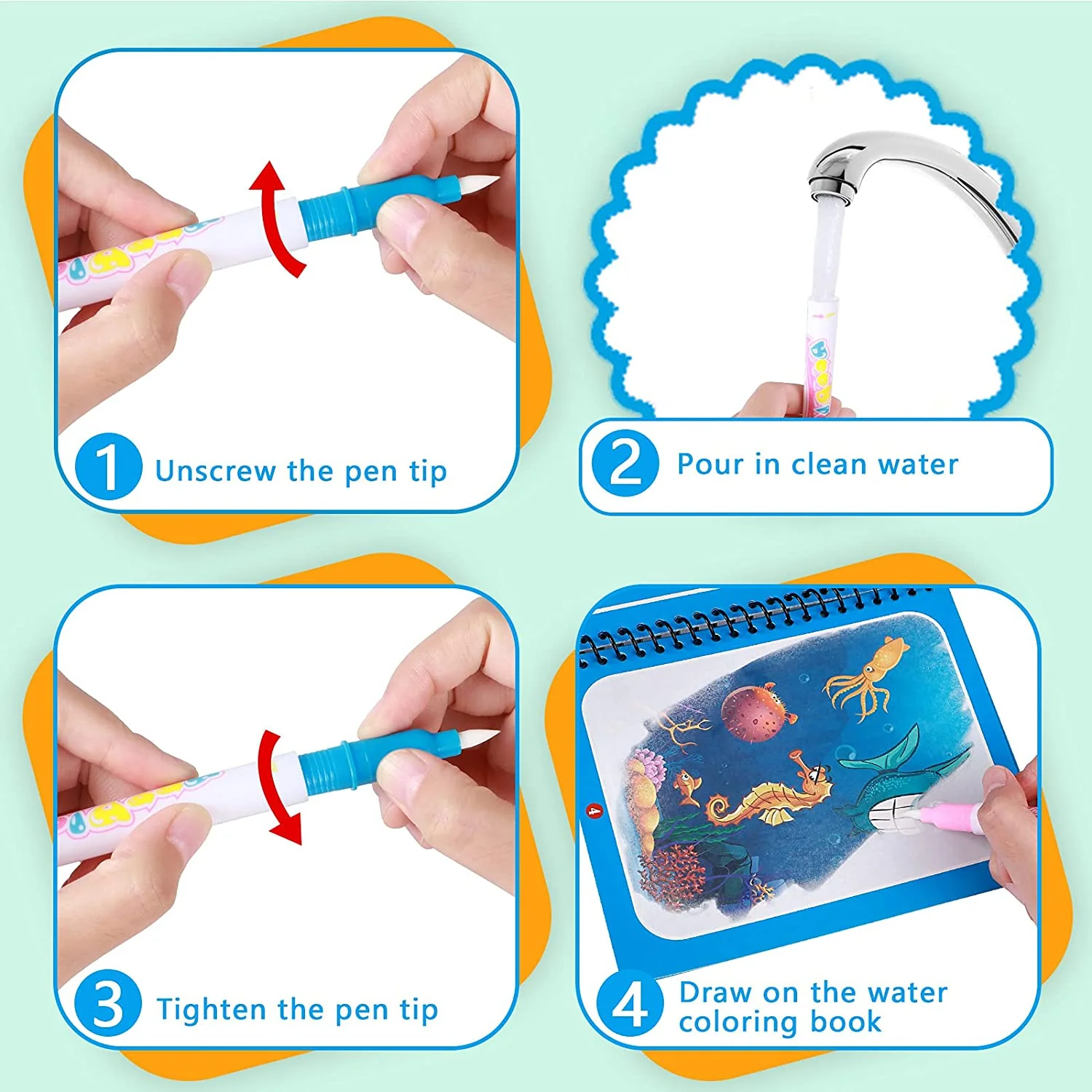 Magisches Wasser-Malbuch | Fördert Kreativität und Spielspaß - Ausmalen mit Wasser