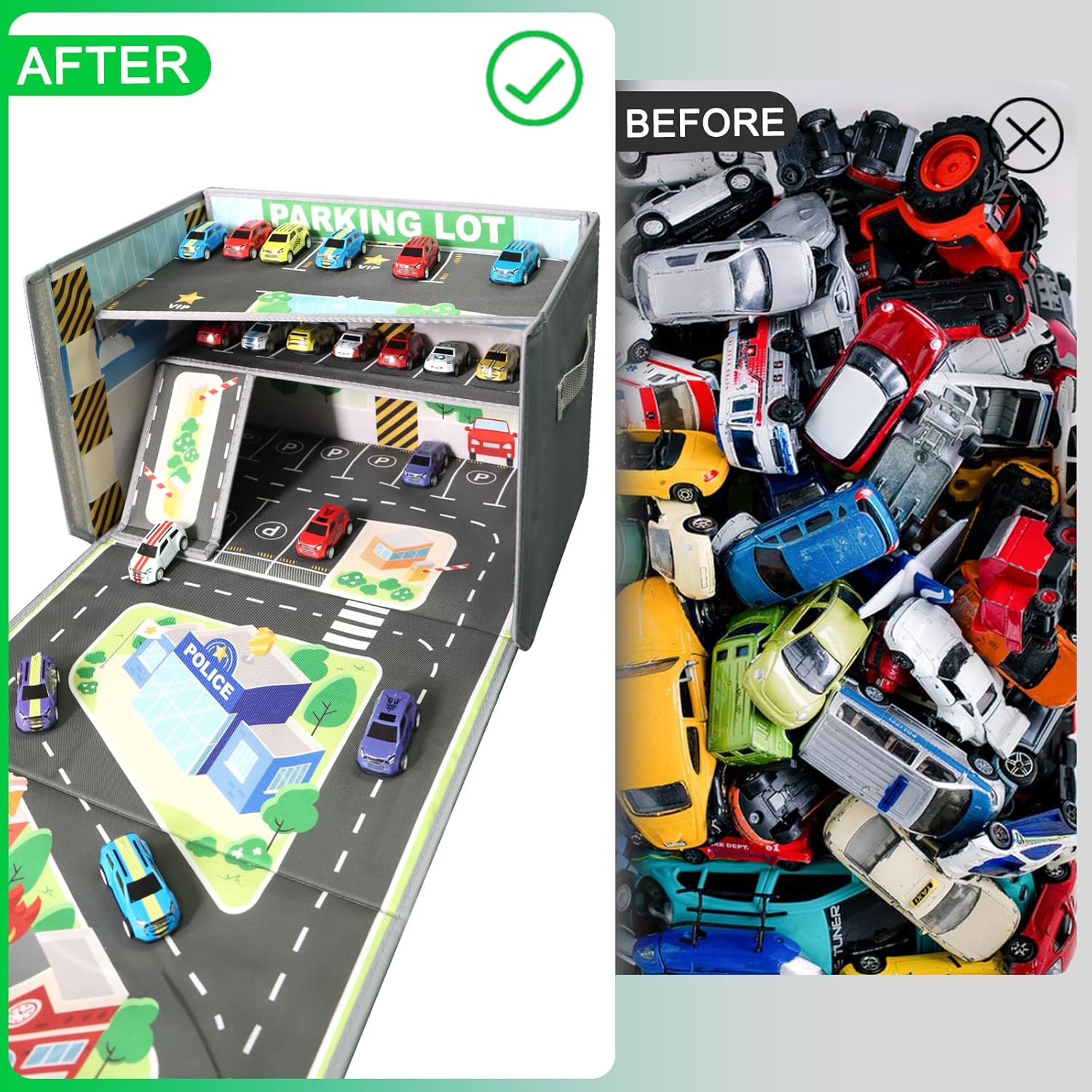 Auto-Aufbewahrungsbox mit Parkgarage und Spielmatte, inkl. 20 Autos