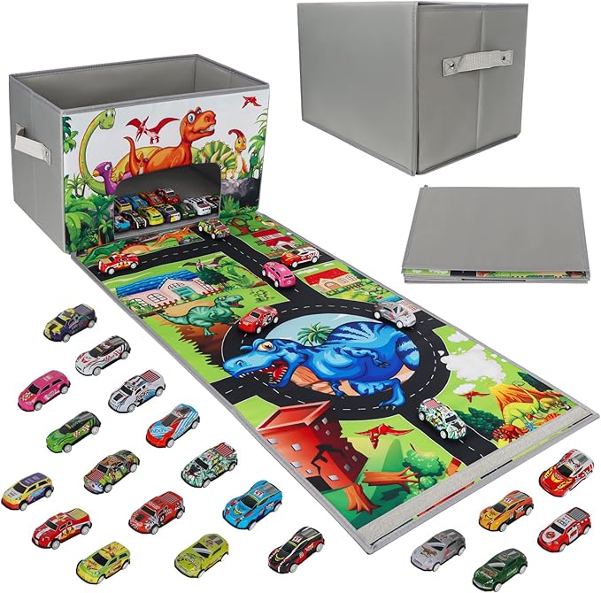 Auto-Aufbewahrungsbox mit Parkgarage und Spielmatte, inkl. 20 Autos