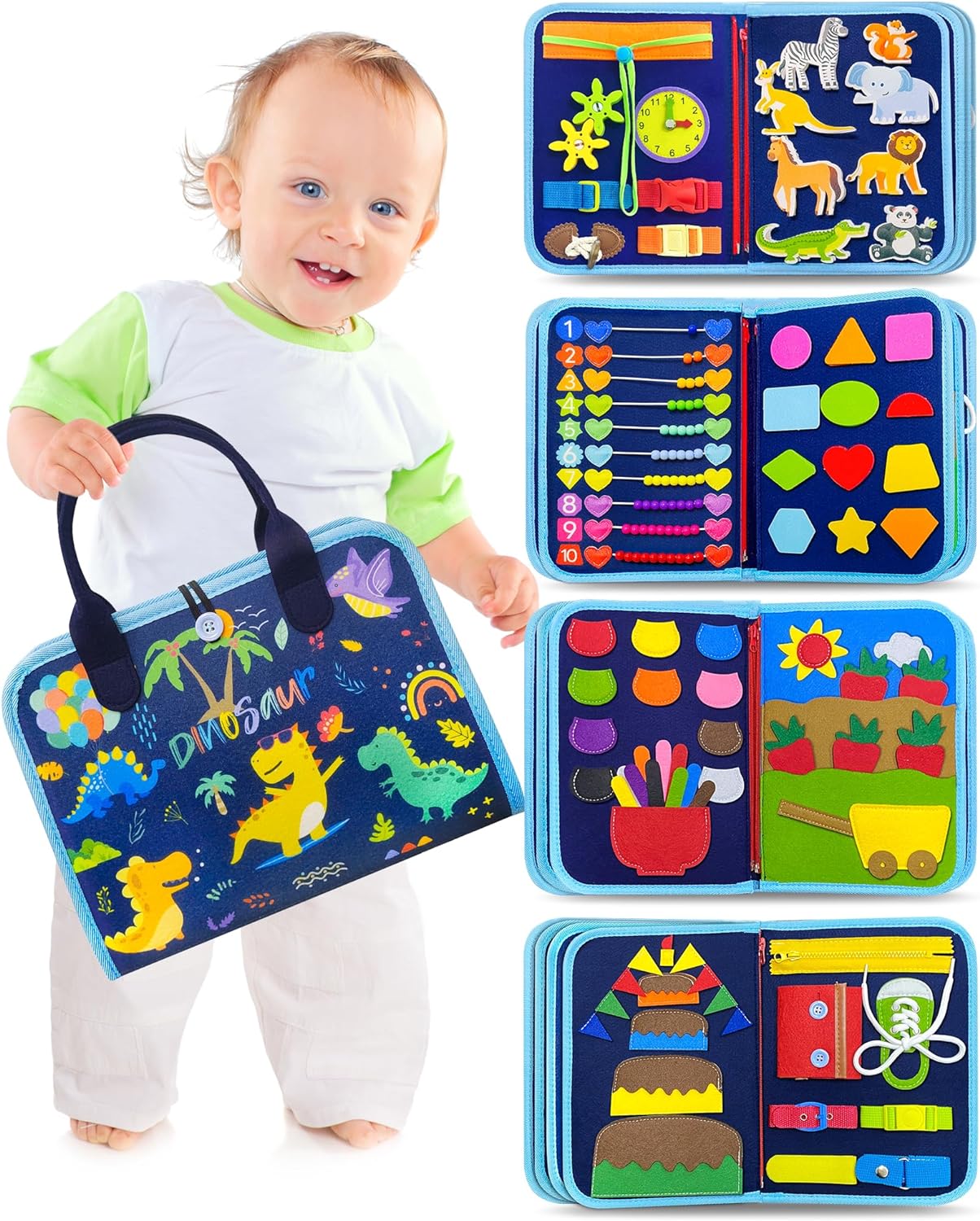 Montessori Filz-Lernbrett für Kinder | 8-in-1 Busy Board