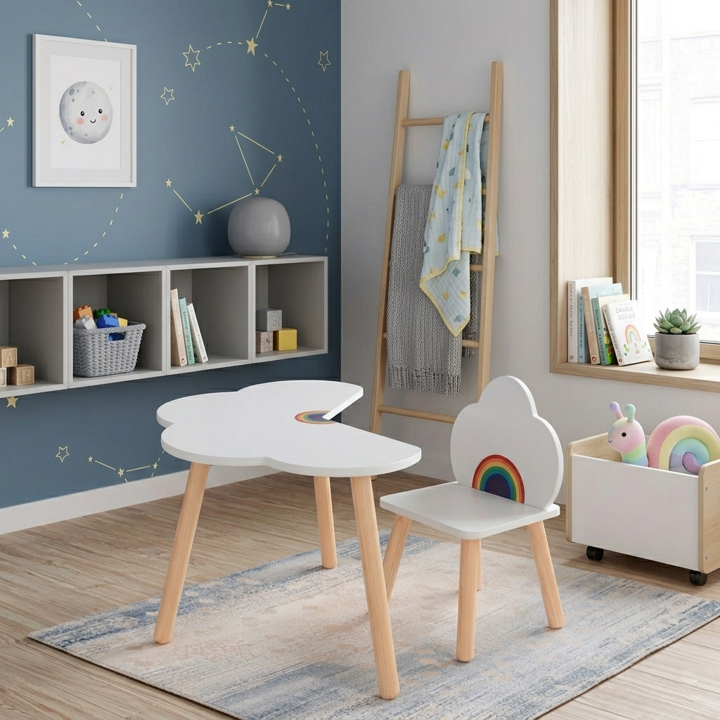 Kinderschreibtisch mit Stuhl in Wolkenform