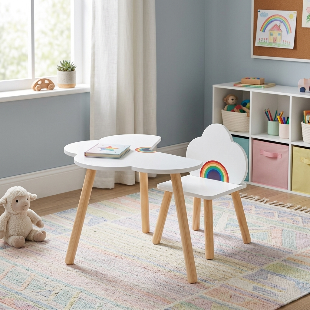 Kinderschreibtisch mit Stuhl in Wolkenform
