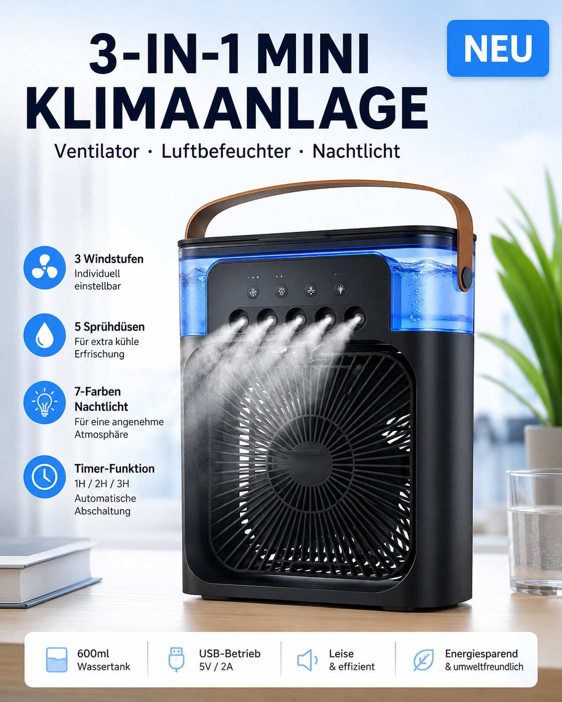 Cooly™ Mini Klimaanlage 3-in-1 — Klimaanlage, Ventilator & Luftbefeuchter