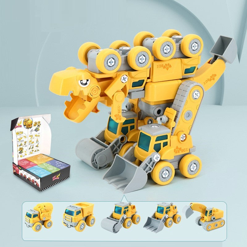 Dino-Roboter Bauset für Kinder | 5 Baufahrzeuge mit Licht & Sound