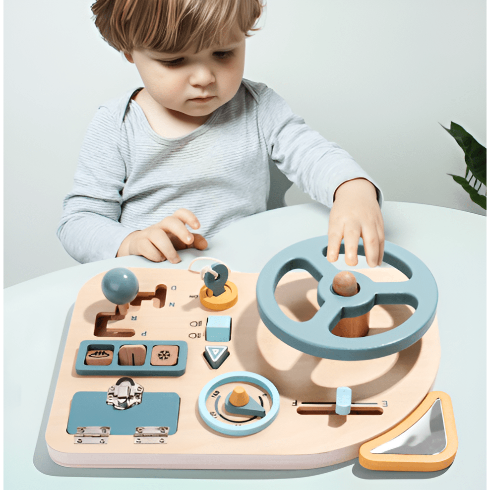 EcoToys PushiCar | Montessori-Holzauto-Druckbrett für Kleinkinder mit interaktiven Elementen – Lehrreiches Spielzeug ab 3 Jahren
