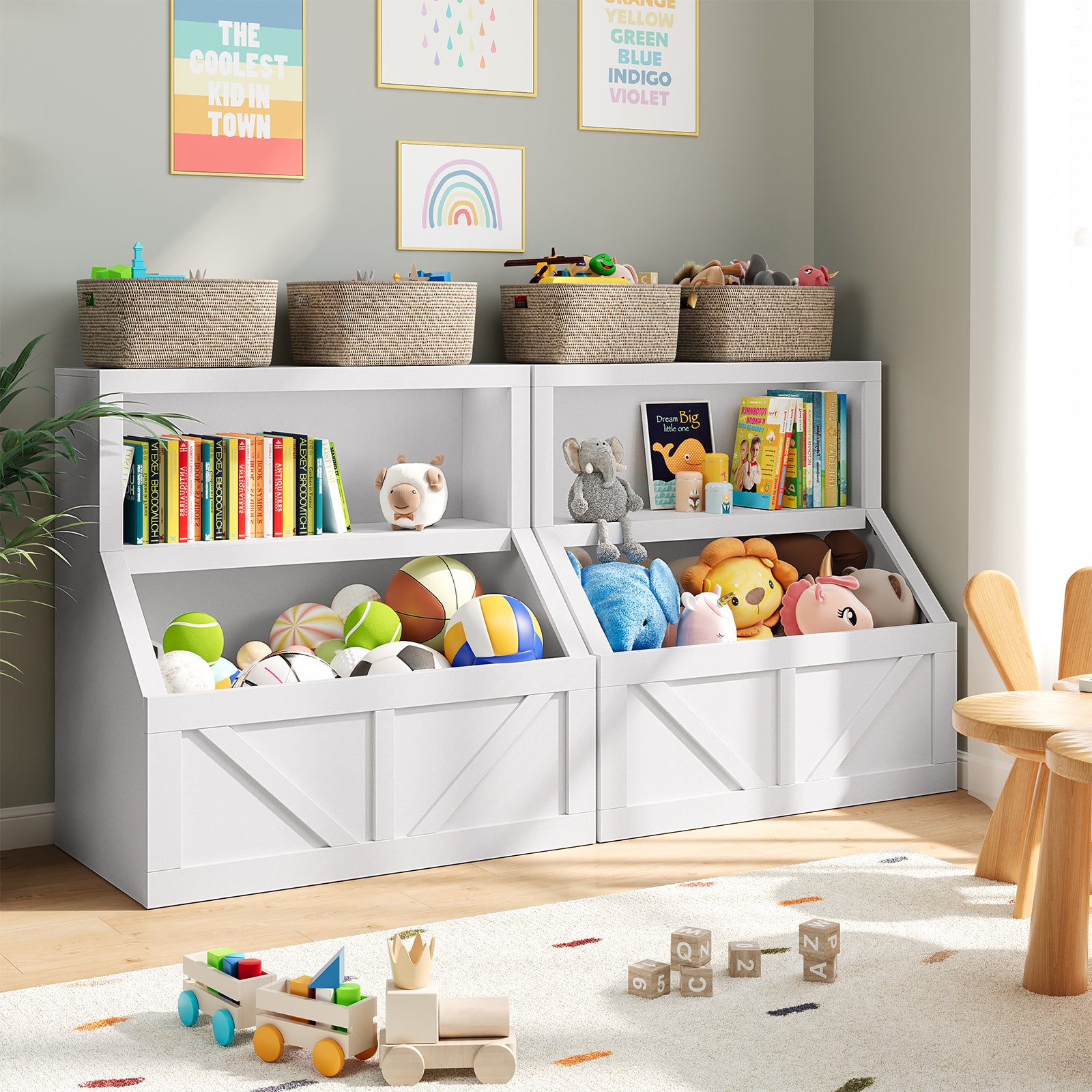 Kinderregal mit Spielzeugaufbewahrung im Landhaus-Stil