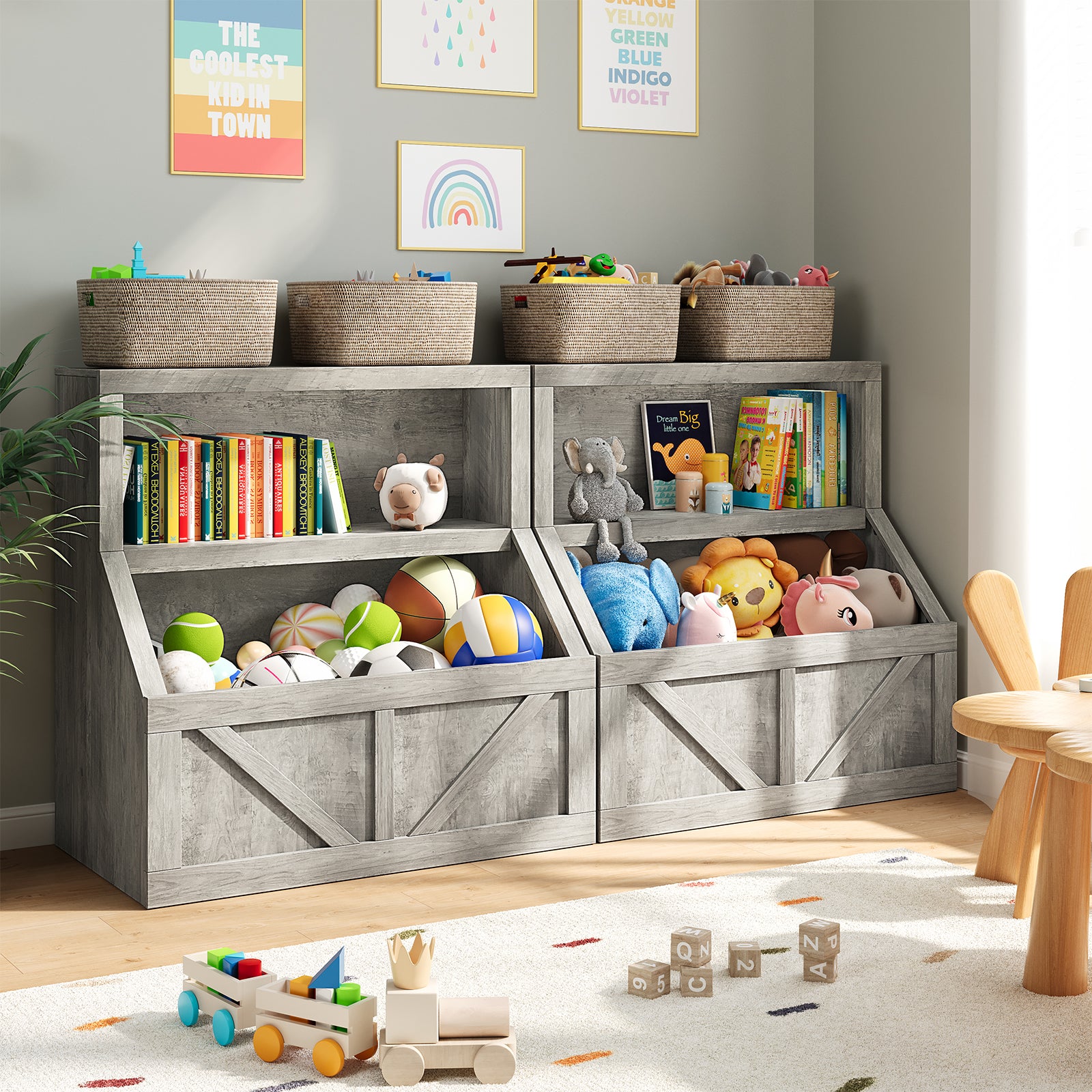 Kinderregal mit Spielzeugaufbewahrung im Landhaus-Stil