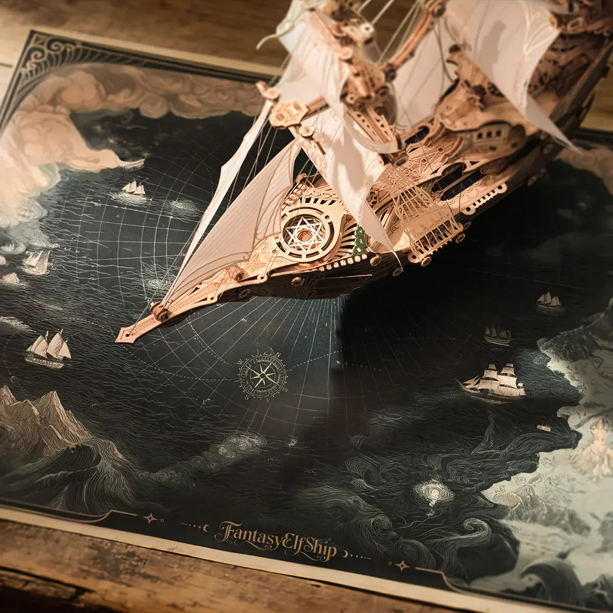 Rokrgeek Fantasy Elf Ship DIY 3D Wooden Puzzle Kit Rokrgeek