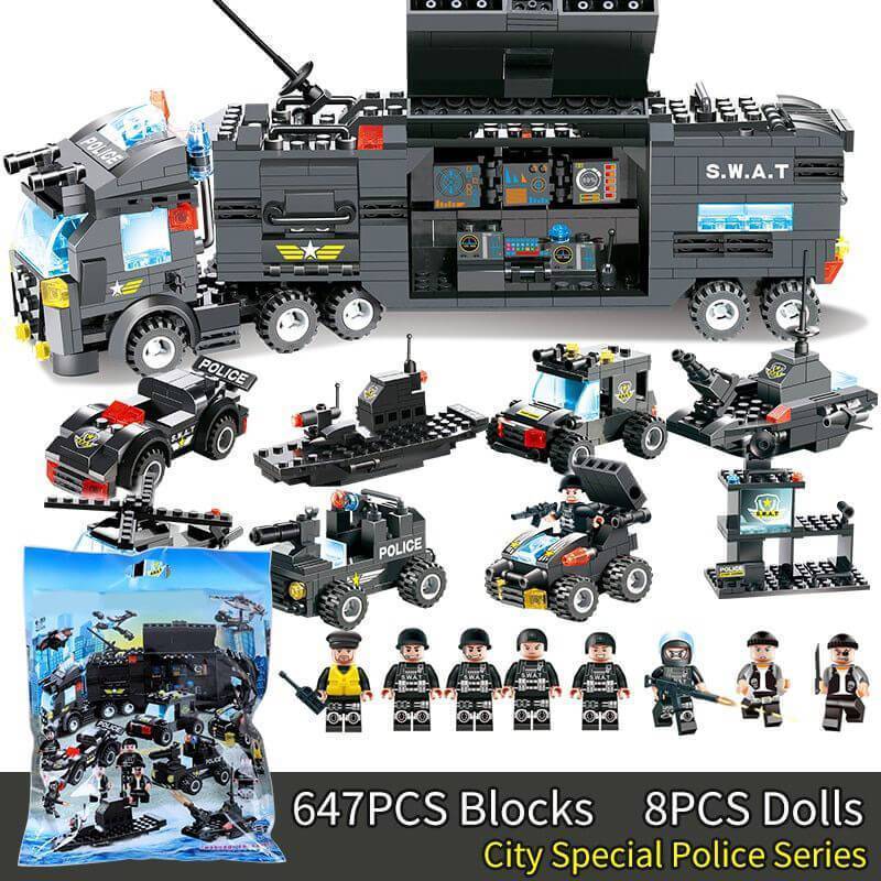 Polizeitruck Bauset für Kinder | Bausteine mit Station PowerForce
