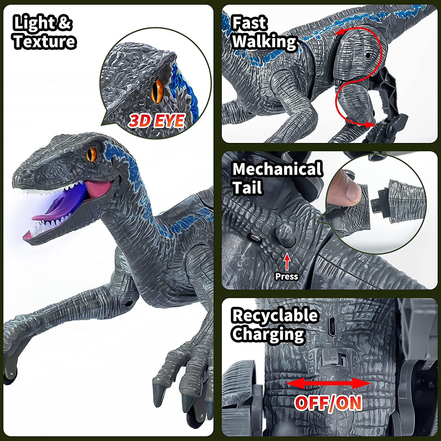 Ferngesteuerter Dinosaurier für Kinder | Realistischer Raptor für Dino-Fans