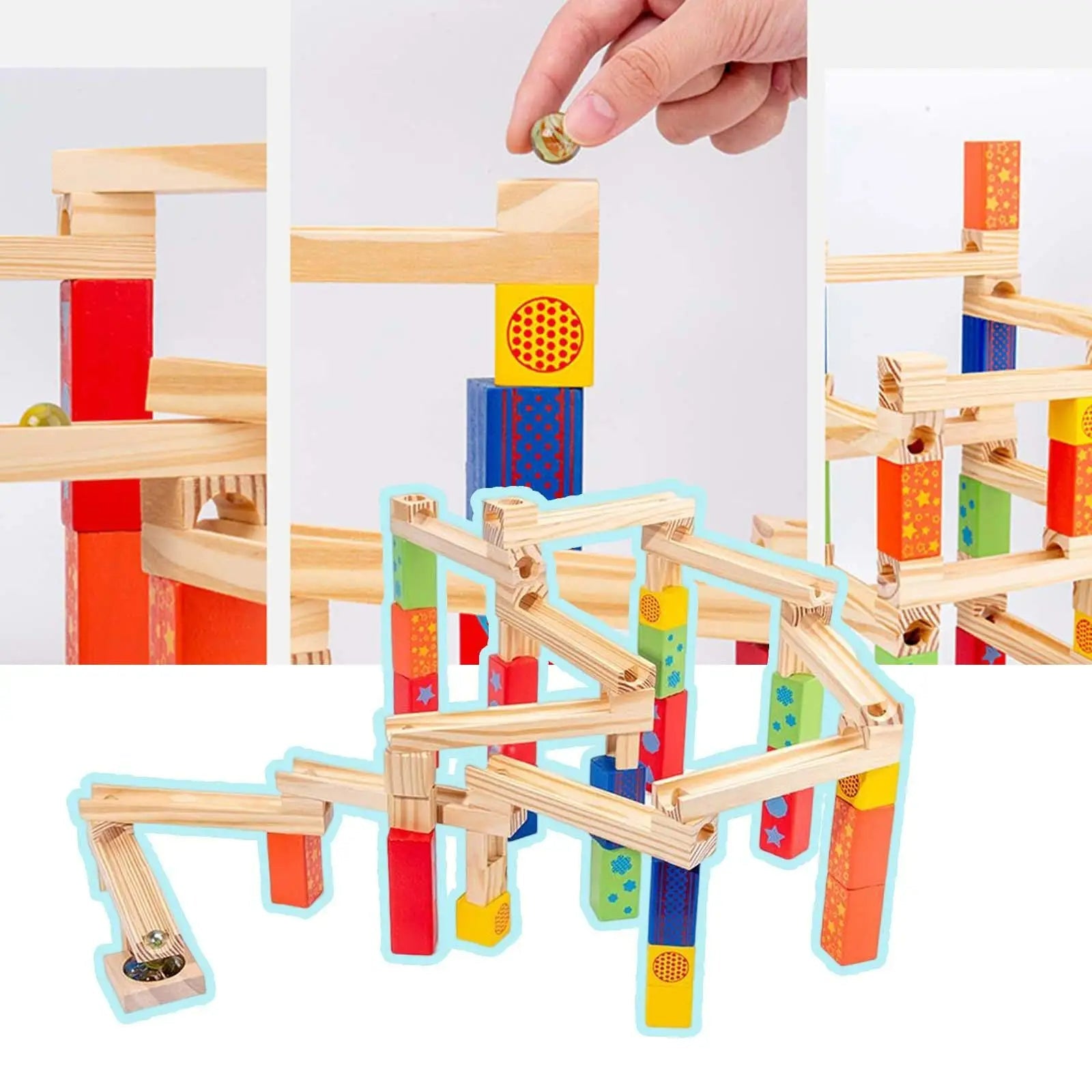 Holz-Murmelbahn für Kinder | 60-teiliges Bauset BuildRoller