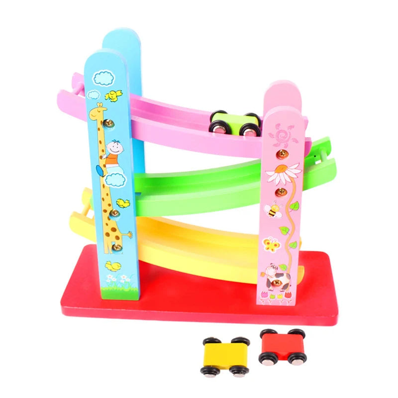 EcoToys Rennen & Spielen | Endloser Spaß - Bunte Holz-Autorennbahn
