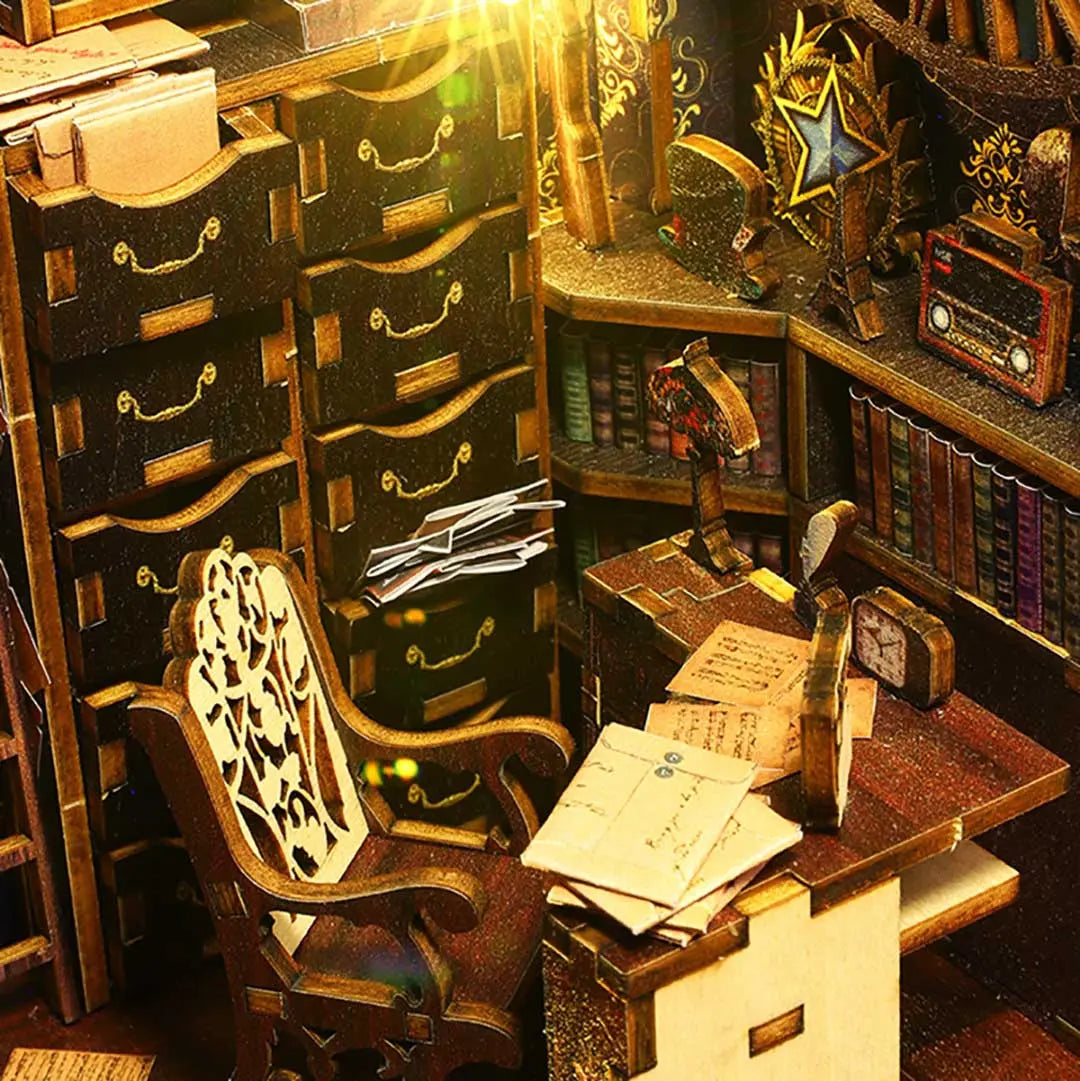 Detective Agency Wooden Puzzle Book Nook Shelf Insert Fifijoy