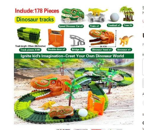 Dino-Eisenbahn mit Rennstrecke für Kinder | 178 Teile Zug-Set
