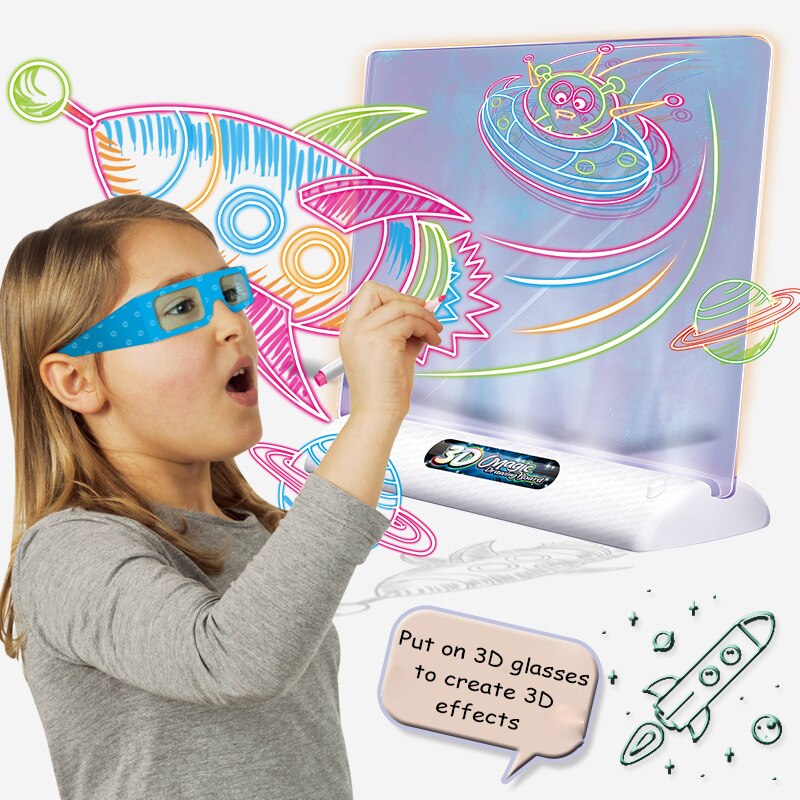 Magic 3D Zeichenbrett | Kreatives Zeichnen lernen - LED-Lichteffekte für Kinder