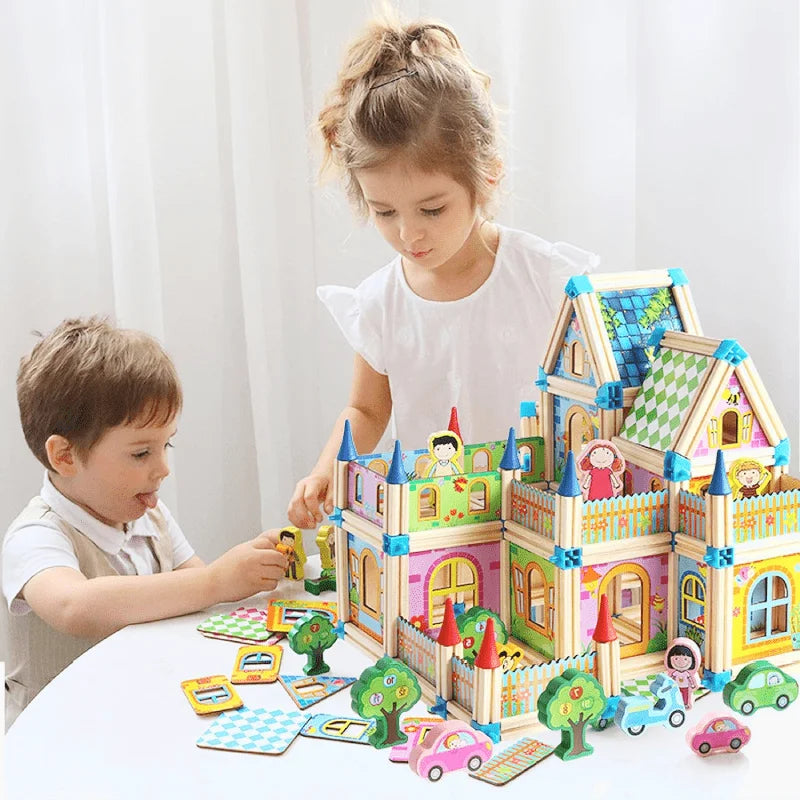 Magnetisches Bauset für Kinder | 100+ Magnetbausteine Haus
