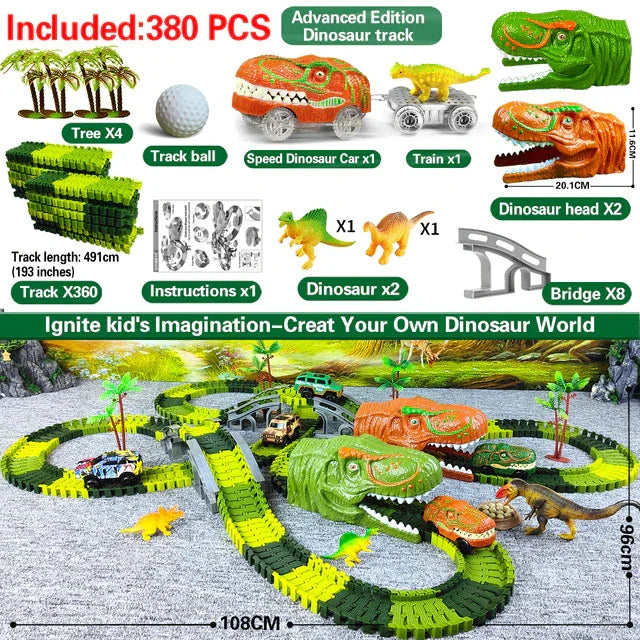 Dino-Eisenbahn mit Rennstrecke für Kinder | 178 Teile Zug-Set