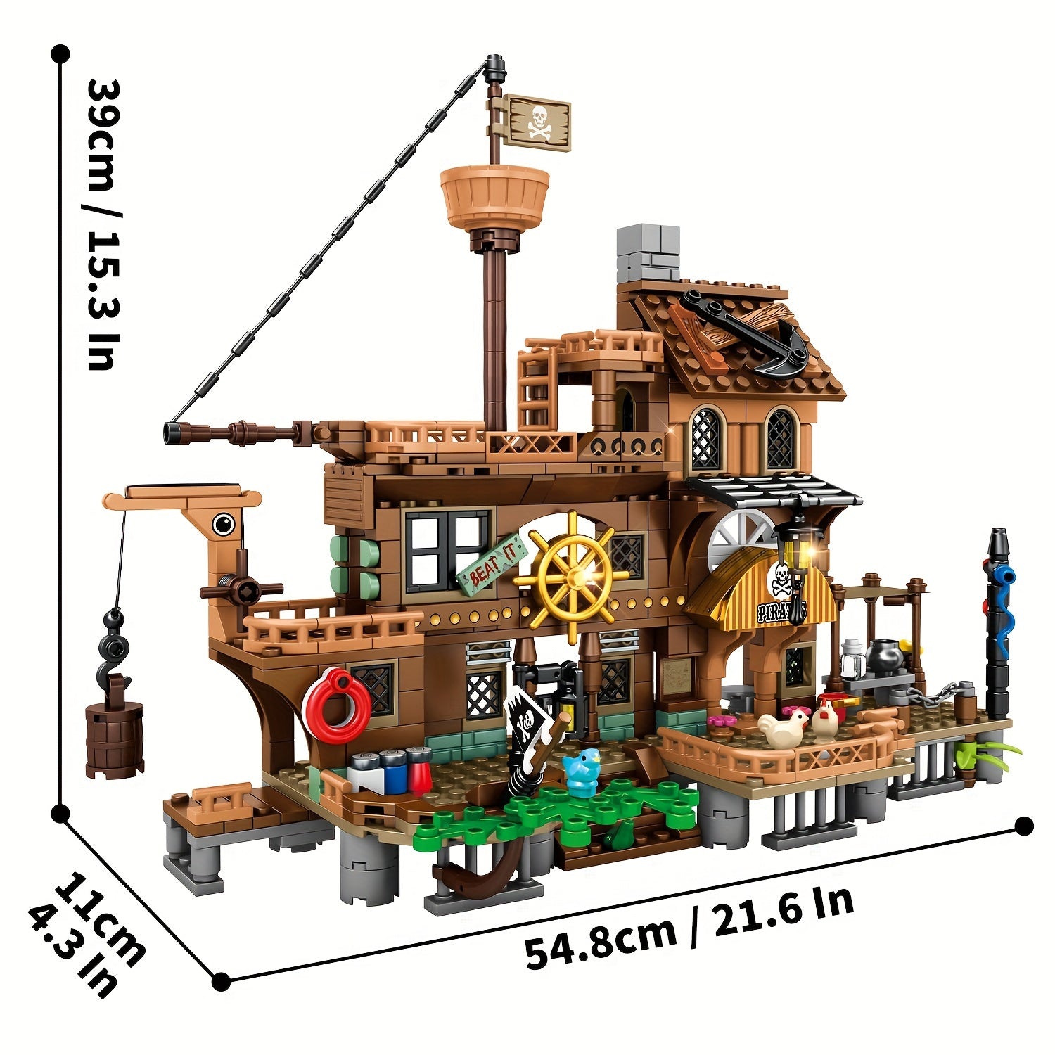 Piratenschiff Spielset für Kinder | Bausteine mit Hafen CaptainQuest