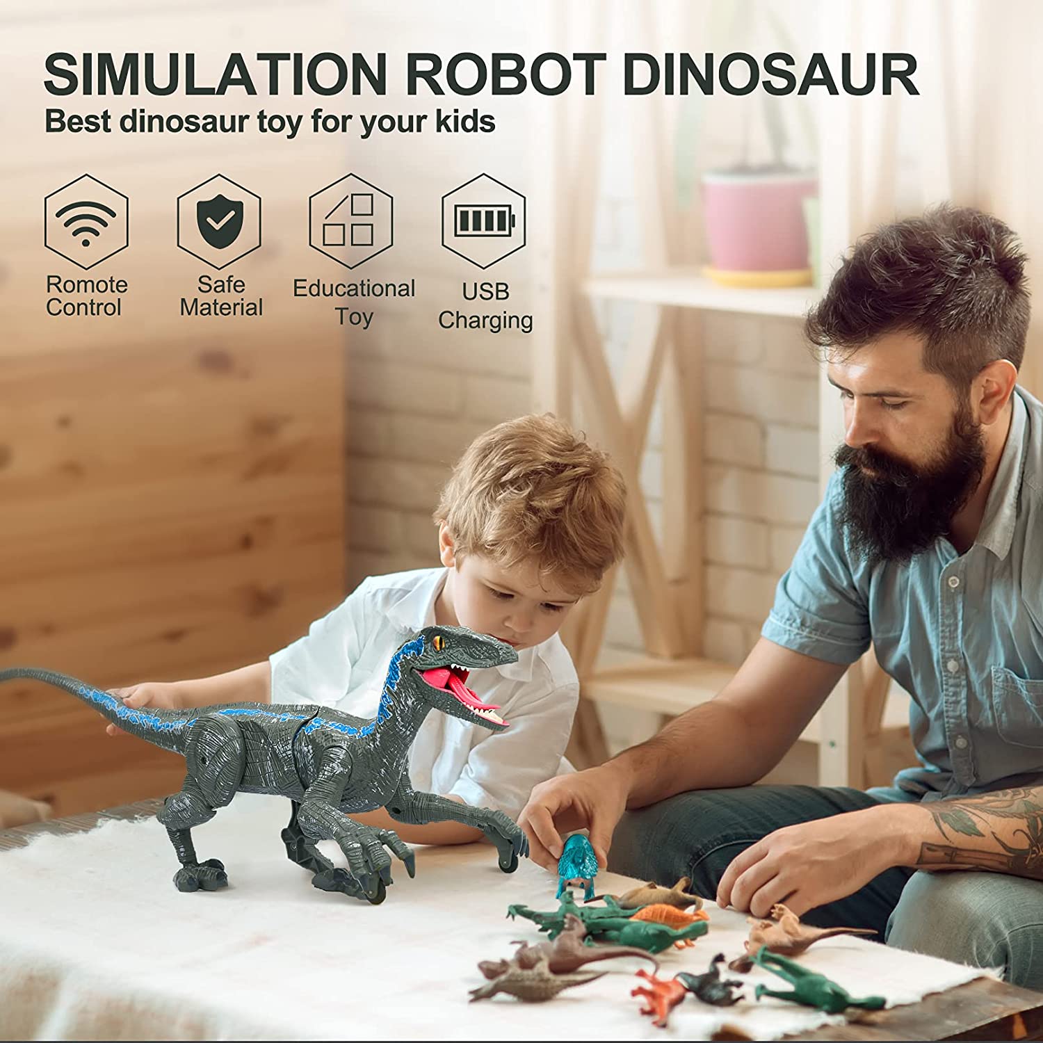 Ferngesteuerter Dinosaurier für Kinder | Realistischer Raptor für Dino-Fans
