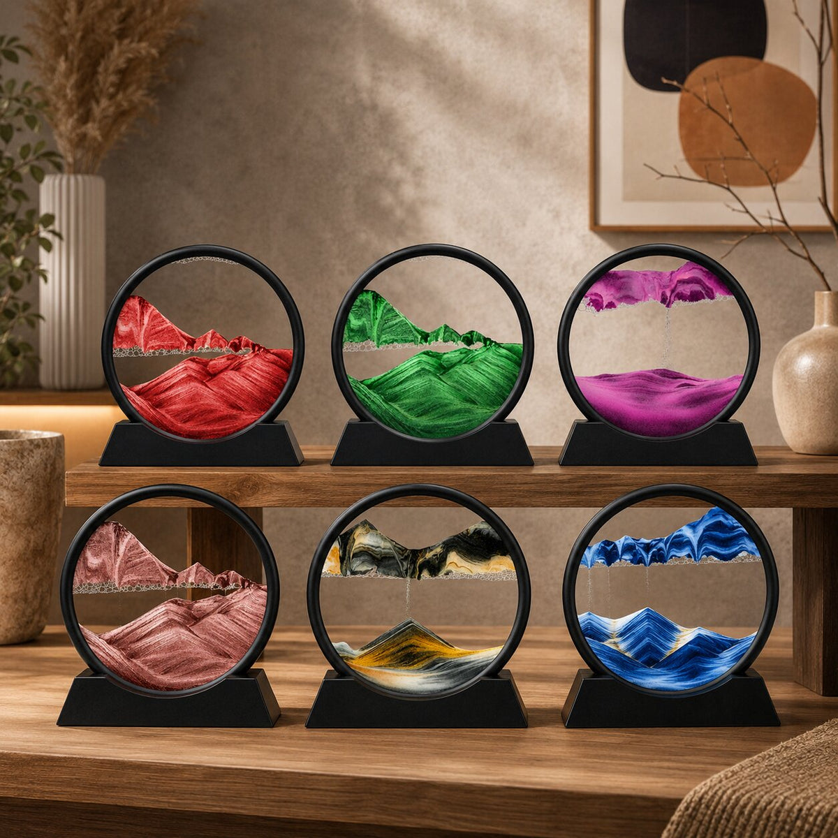 3D-Sandbild aus Glas mit bewegter Sandlandschaft