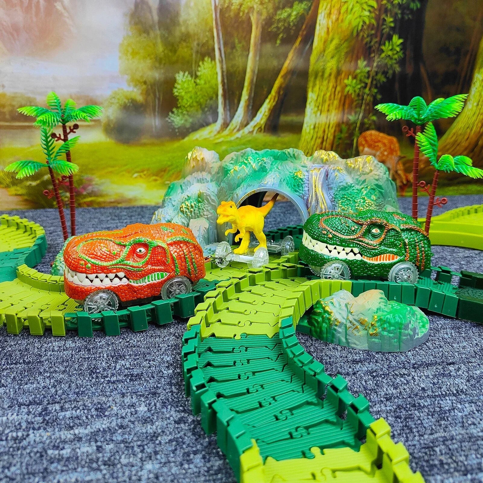 Dino-Eisenbahn mit Rennstrecke für Kinder | 178 Teile Zug-Set