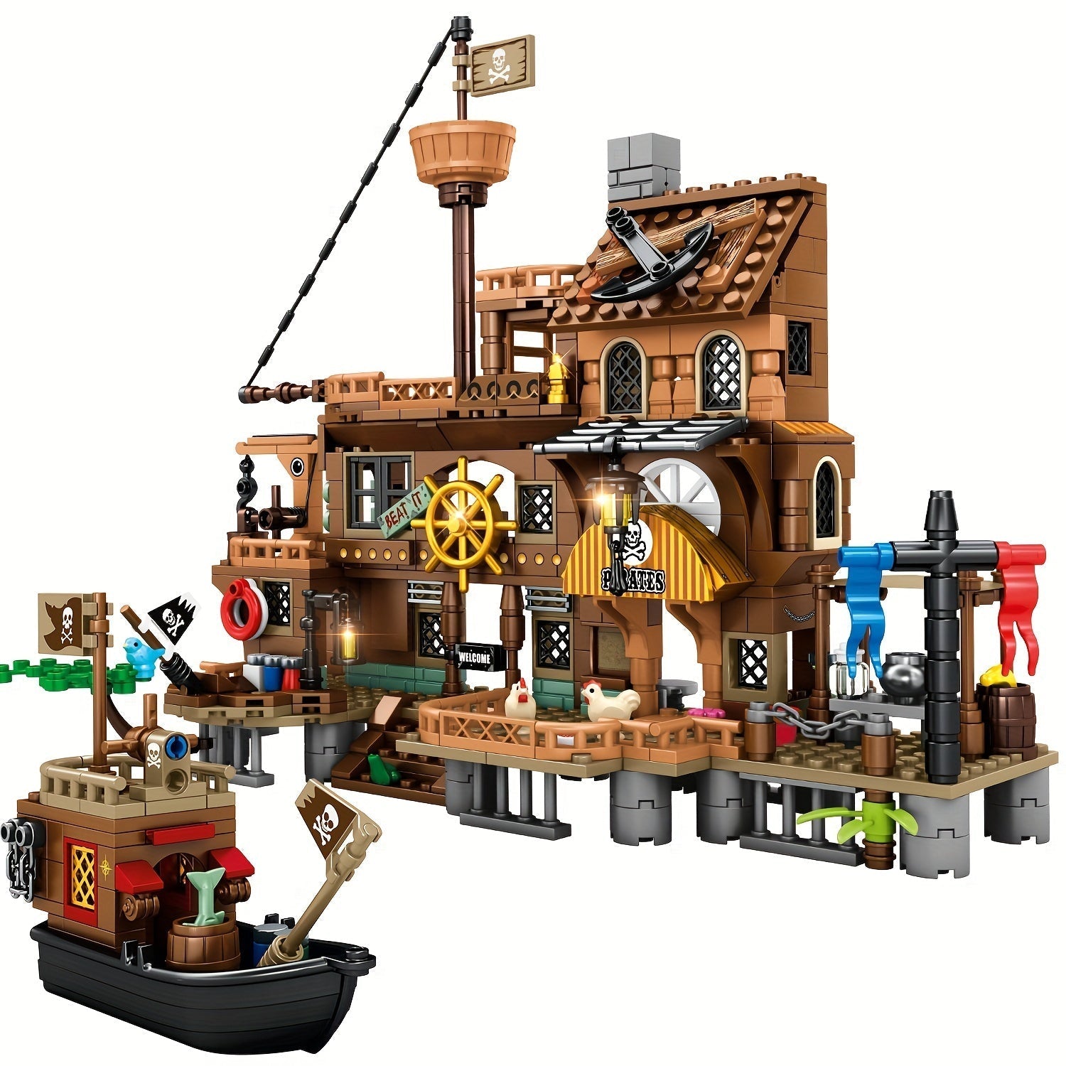 Piratenschiff Spielset für Kinder | Bausteine mit Hafen CaptainQuest