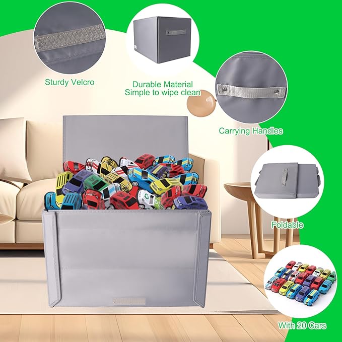 Auto-Aufbewahrungsbox mit Parkgarage und Spielmatte, inkl. 20 Autos