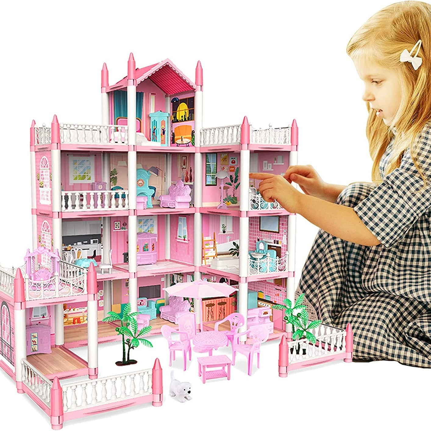 Großes Puppenhaus mit 11 Zimmern | Möbliert für Kinder