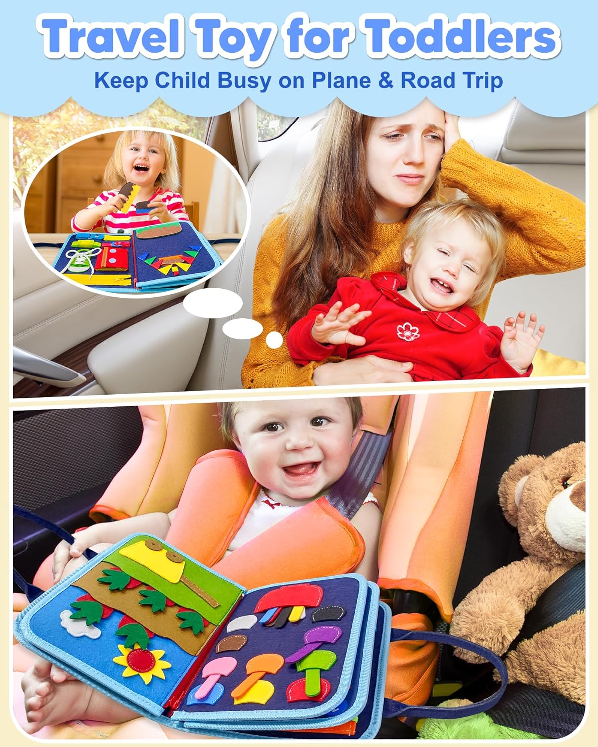 Montessori Filz-Lernbrett für Kinder | 8-in-1 Busy Board