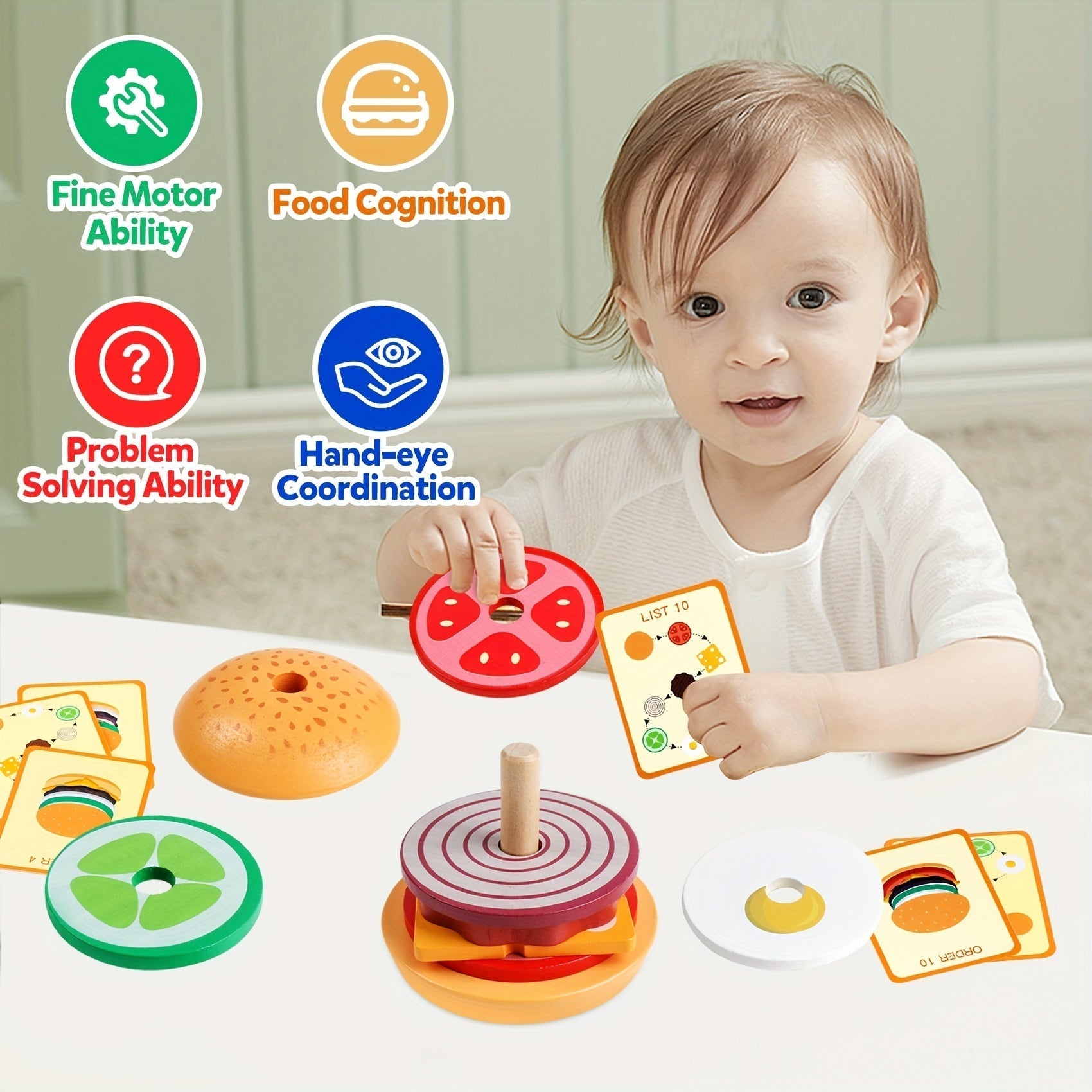 Stapelspielzeug Burger aus Holz | Montessori für Kinder
