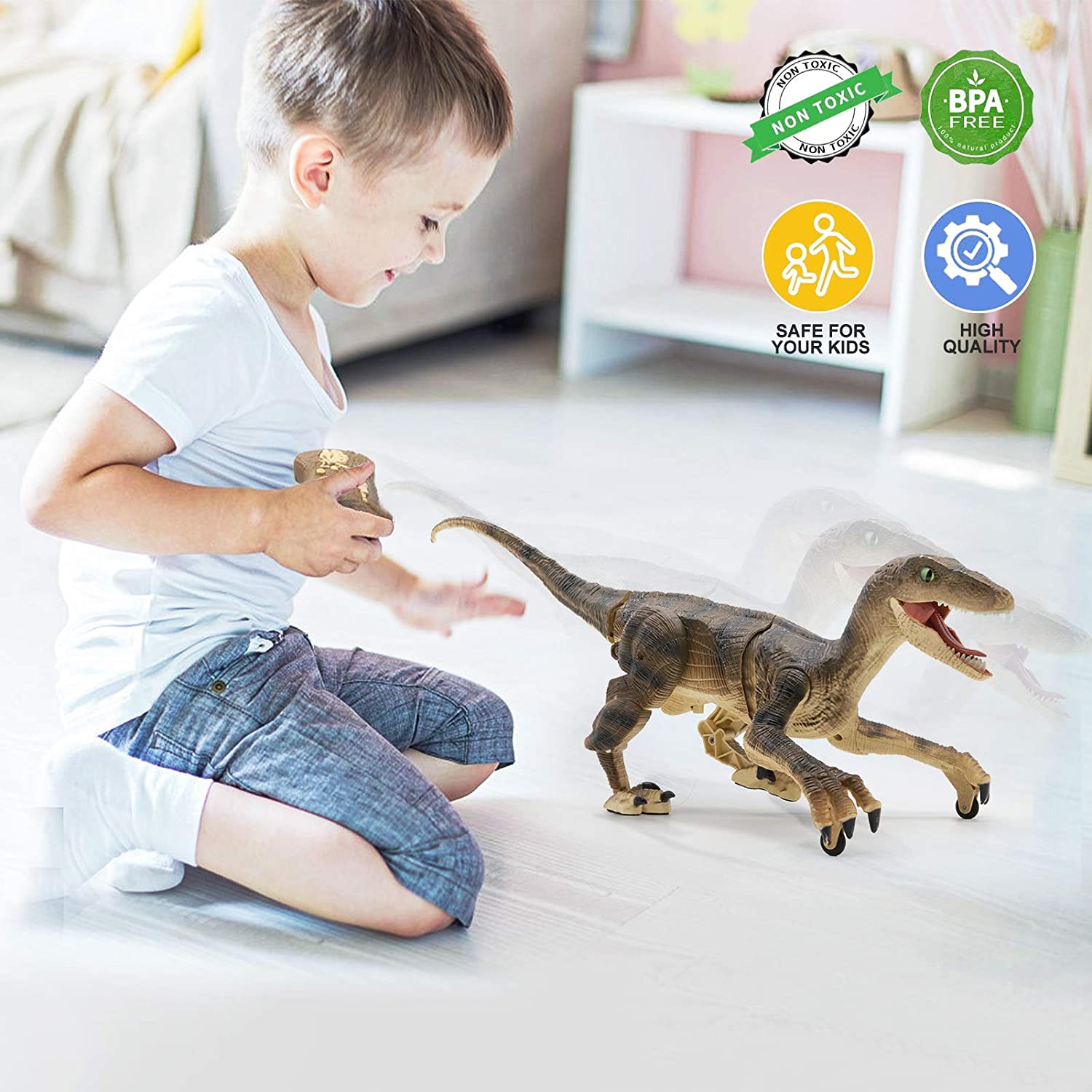 Ferngesteuerter Dinosaurier für Kinder | Realistischer Raptor für Dino-Fans