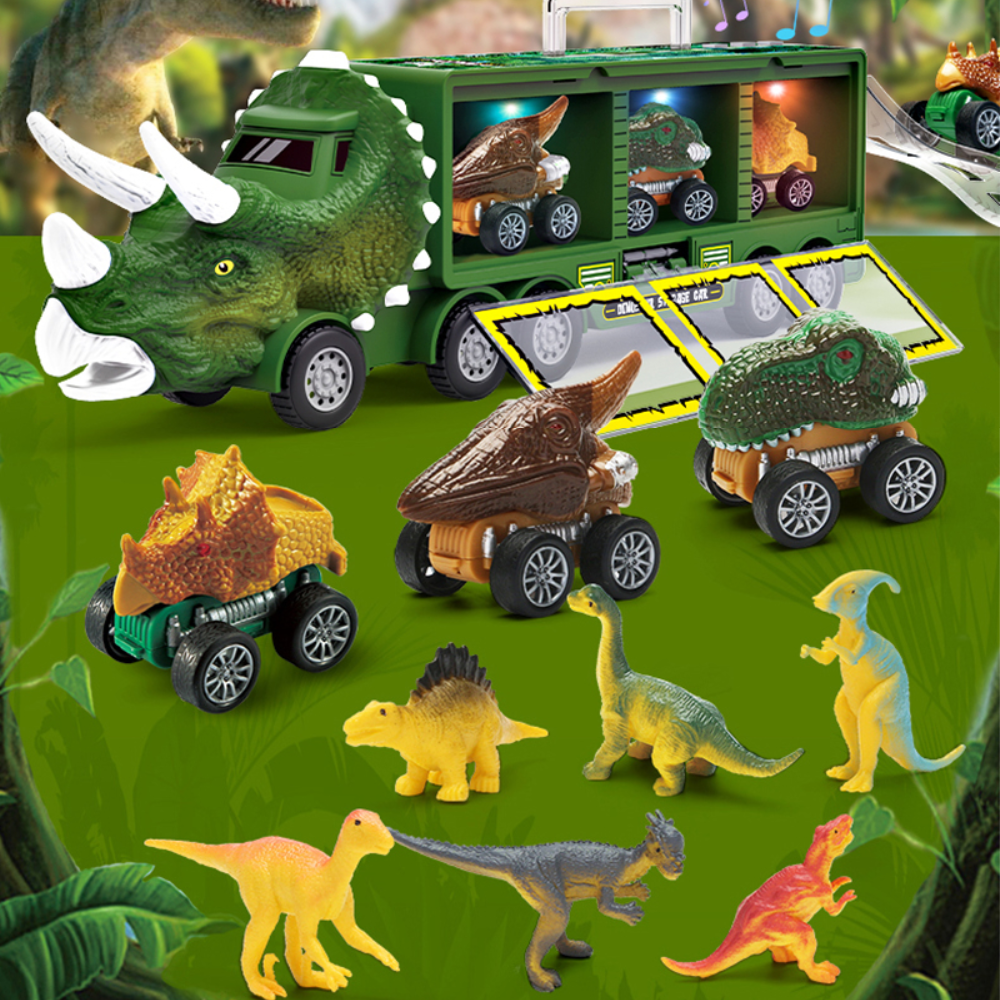 DinoKing Dinosaurier Transporter mit Figuren für Kinder | Beschäftigt Kinder selbstständig