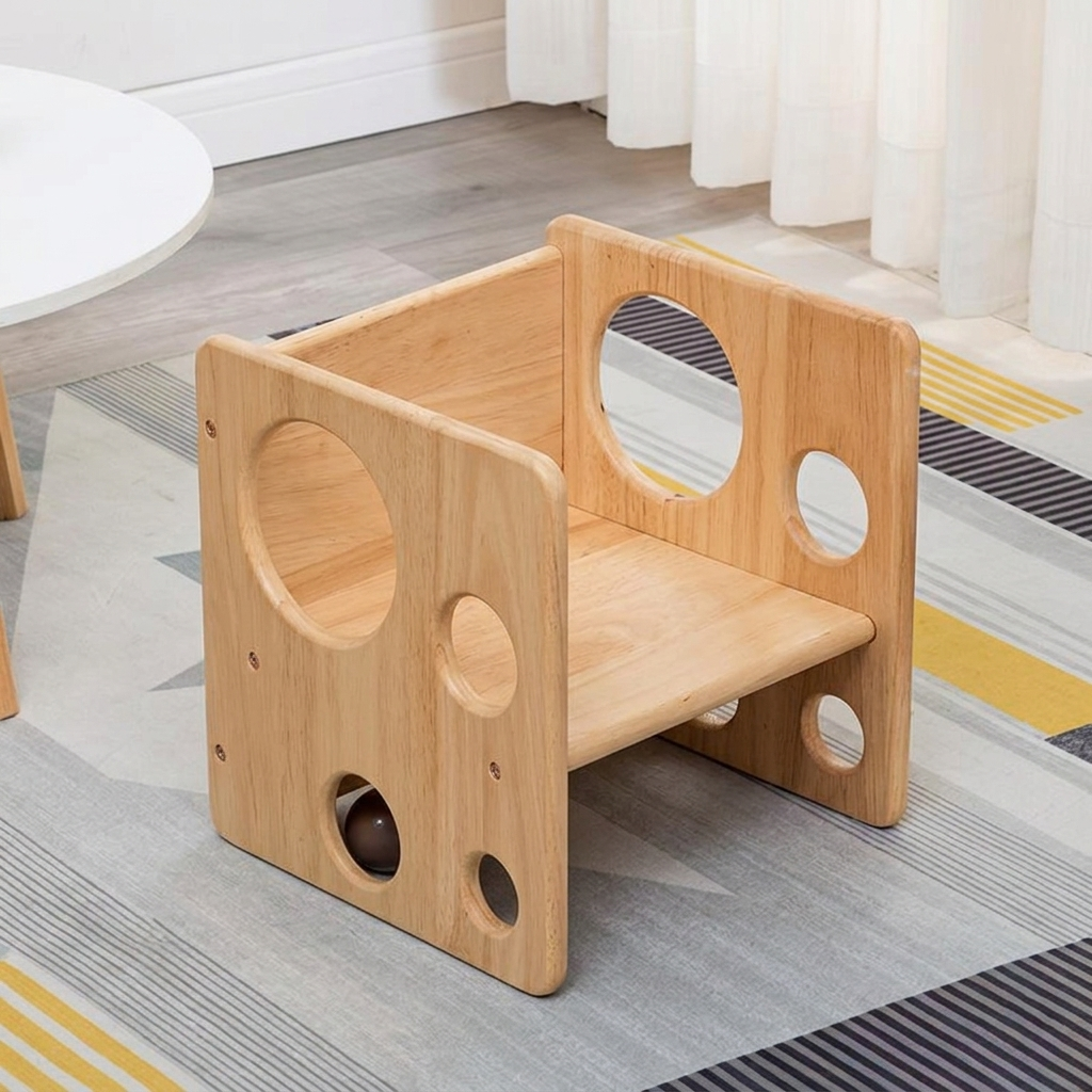 Kleines Kindertisch-Stuhl-Set aus Kiefernholz