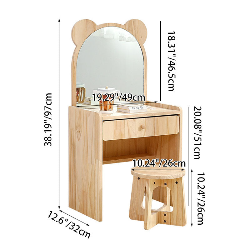Kinder Schminktisch aus Kiefernholz mit Hocker
