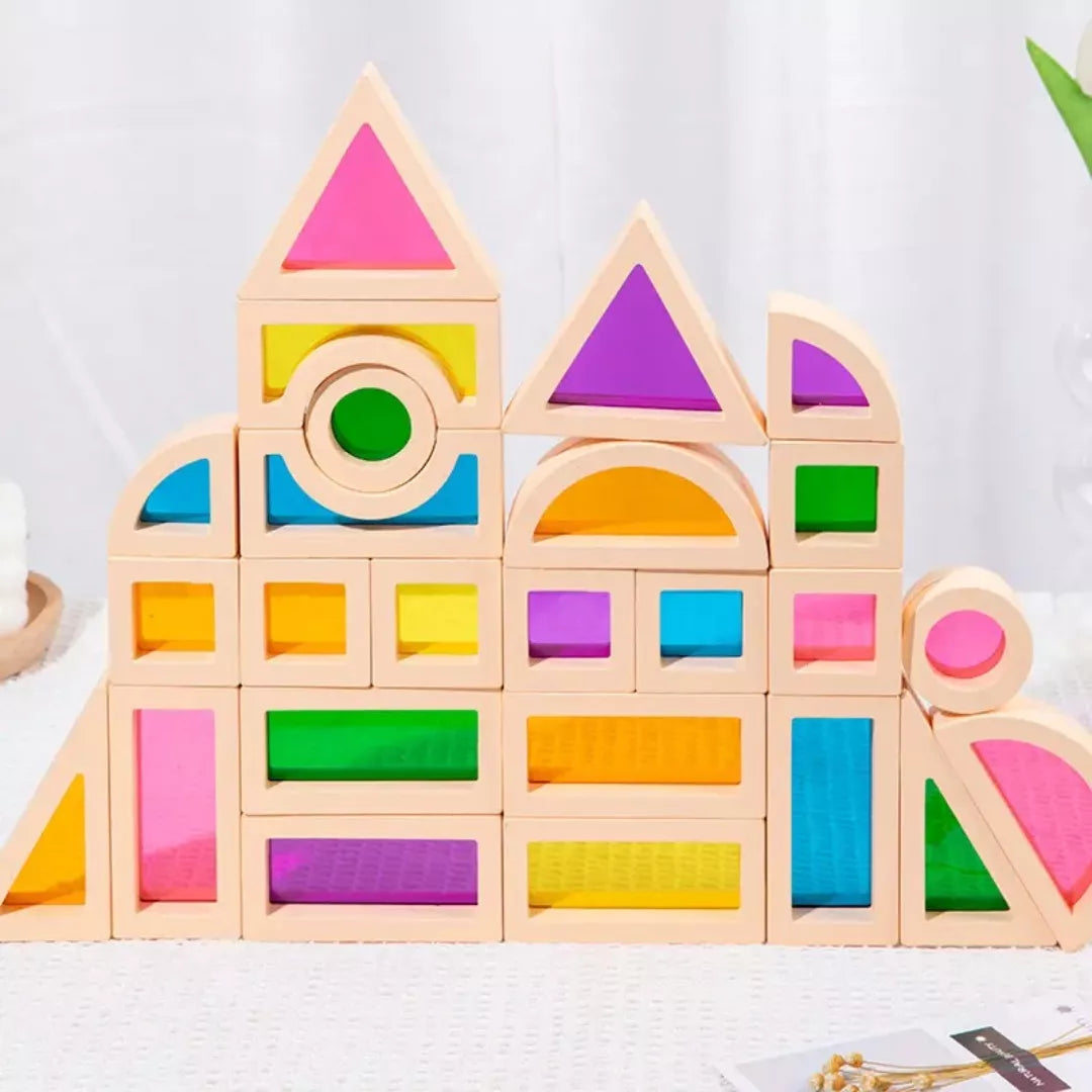 Fensterbausteine aus Holz | Montessori Bauklötze für Kinder