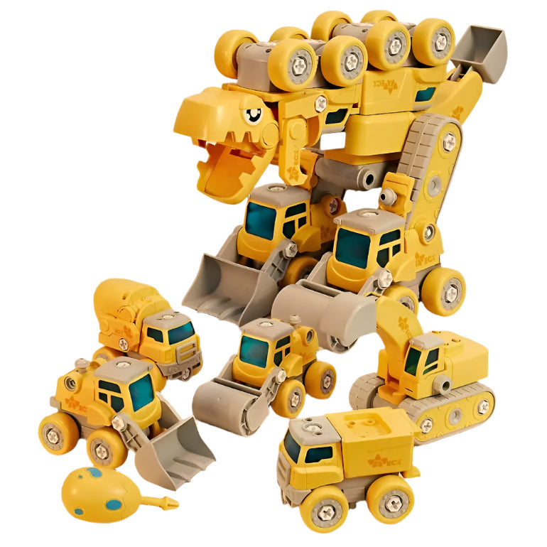 Dino-Roboter Bauset für Kinder | 5 Baufahrzeuge mit Licht & Sound
