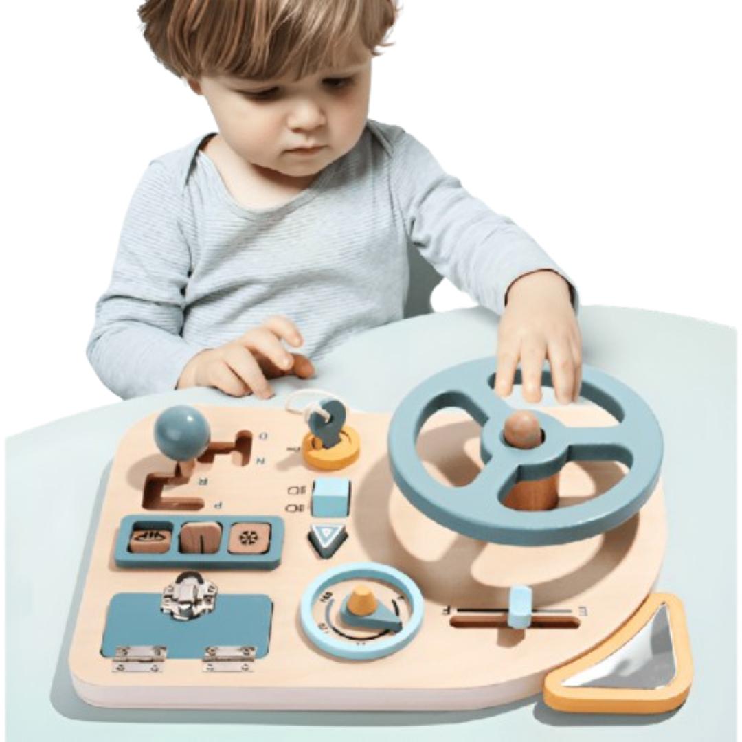 EcoToys PushiCar | Montessori-Holzauto-Druckbrett für Kleinkinder mit interaktiven Elementen – Lehrreiches Spielzeug ab 3 Jahren