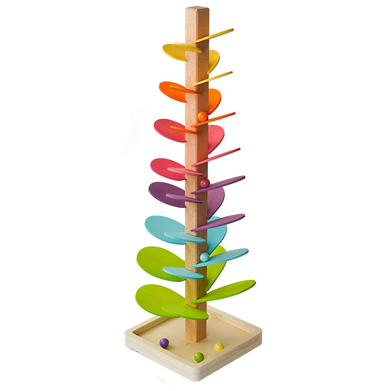 Regenbogen Stapelturm aus Holz mit Murmelbahn | Lernspielzeug