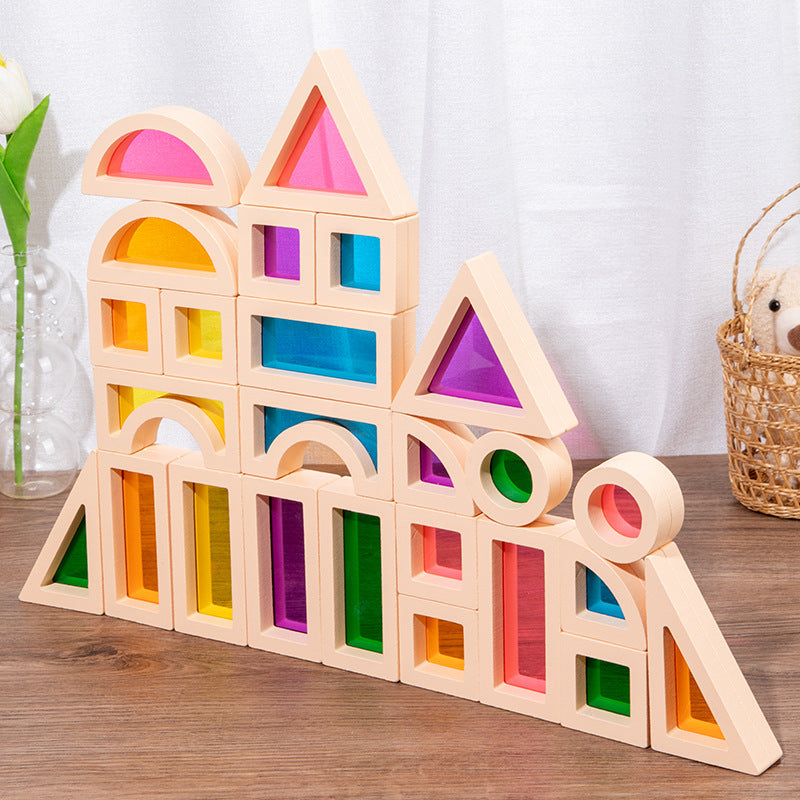 Fensterbausteine aus Holz | Montessori Bauklötze für Kinder