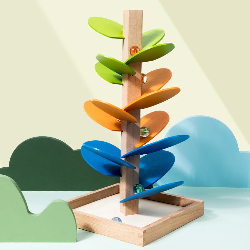 Regenbogen Stapelturm aus Holz mit Murmelbahn | Lernspielzeug