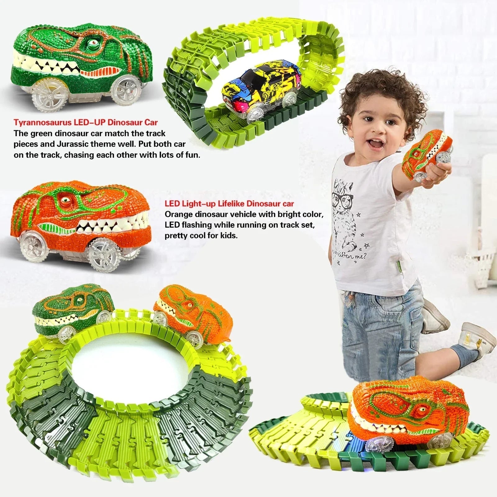 Dino-Eisenbahn mit Rennstrecke für Kinder | 178 Teile Zug-Set