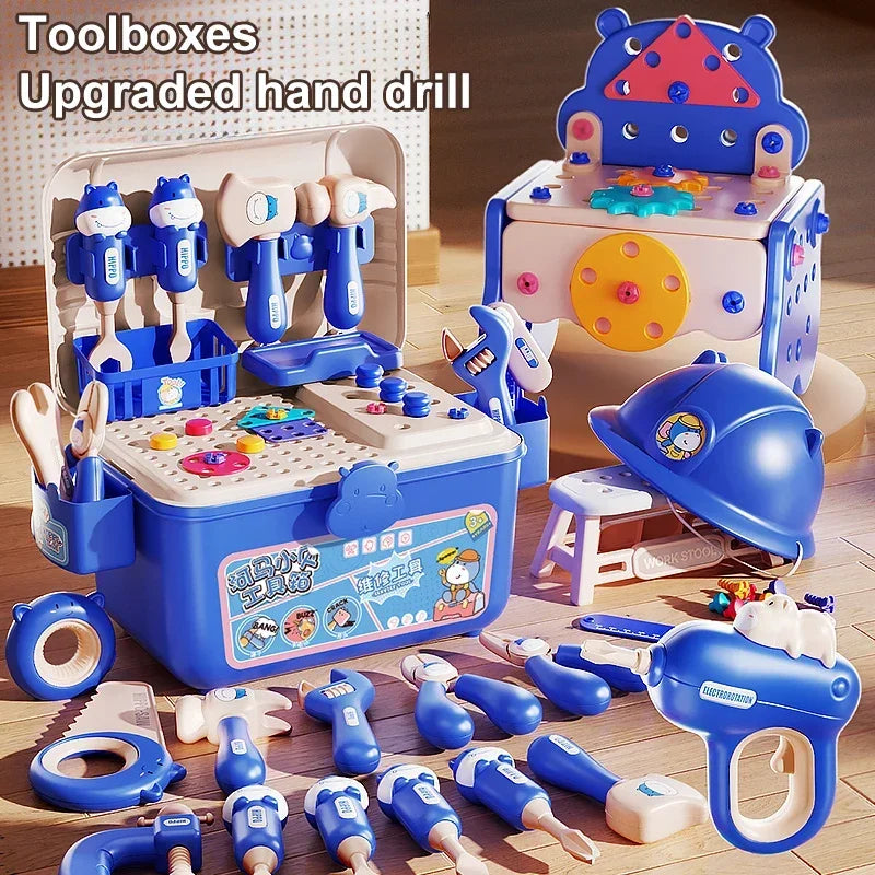 Kinder-Werkzeugkasten 3-in-1 | Spielzeug-Werkzeugset mit Bohrer