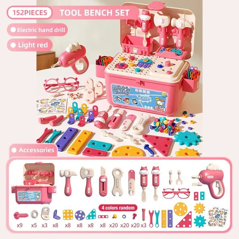 Kinder-Werkzeugkasten 3-in-1 | Spielzeug-Werkzeugset mit Bohrer