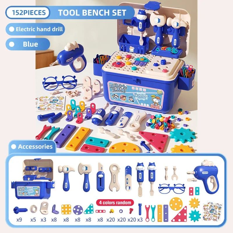 Kinder-Werkzeugkasten 3-in-1 | Spielzeug-Werkzeugset mit Bohrer