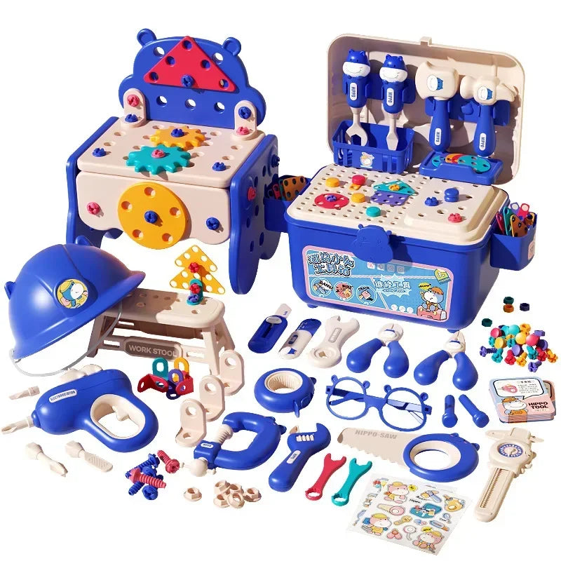 Kinder-Werkzeugkasten 3-in-1 | Spielzeug-Werkzeugset mit Bohrer
