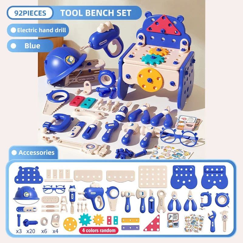 Kinder-Werkzeugkasten 3-in-1 | Spielzeug-Werkzeugset mit Bohrer