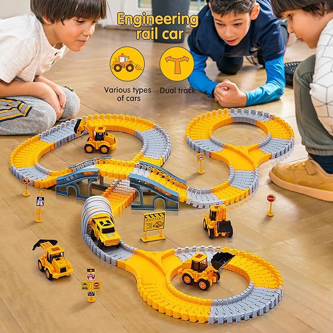 Flexible Autorennbahn für Kinder | Steckbare Rennstrecke mit Fahrzeugen