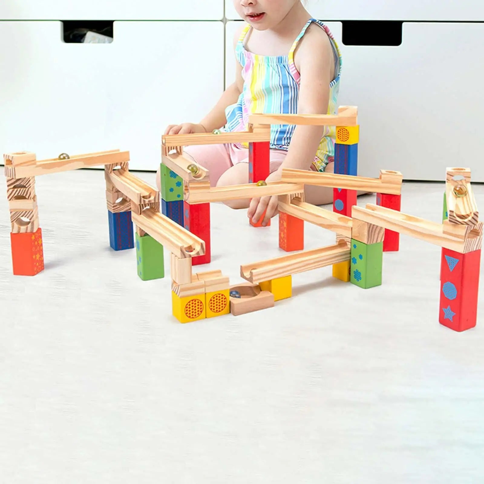Holz-Murmelbahn für Kinder | 60-teiliges Bauset BuildRoller